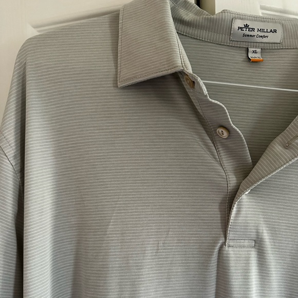 Peter Millar Summer Comfort Gray and White Striped Polo Shirt XL - Picture 2 of 2